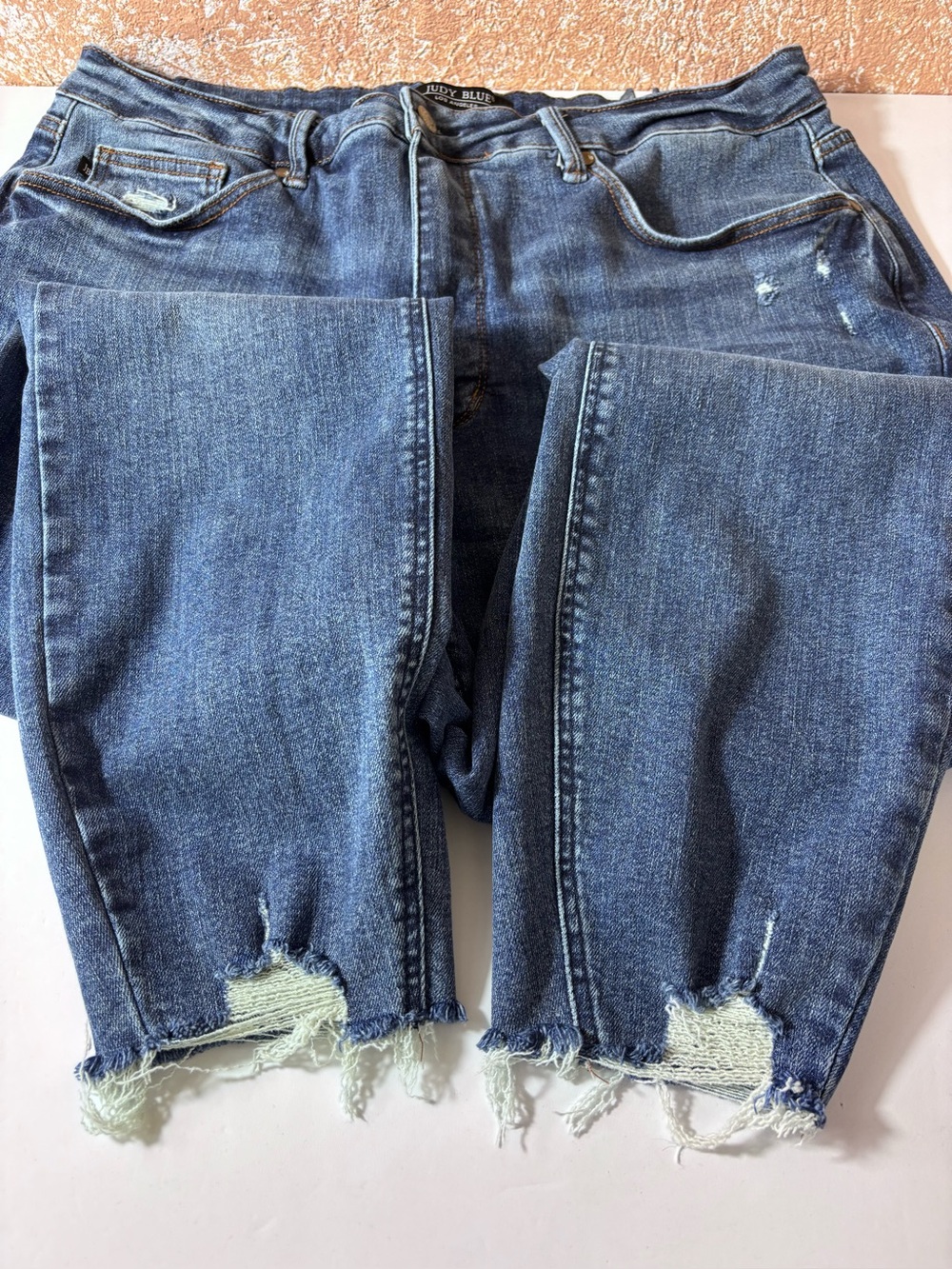 Judy Blue Skinny Fit Jeans Hi-Rise Stretchy Distressed Raw Hem Blue Denim Sz 20W - Picture 8 of 15